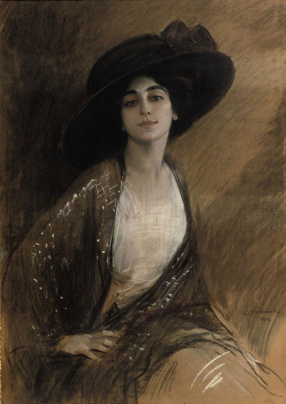 Boleslav Von Szankowsky 1873 1953 Elegant Lady With Black Hat