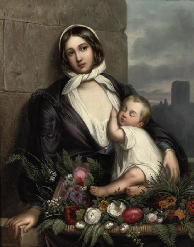 German School 19th Century A Young Flower Girl Paintings Oil