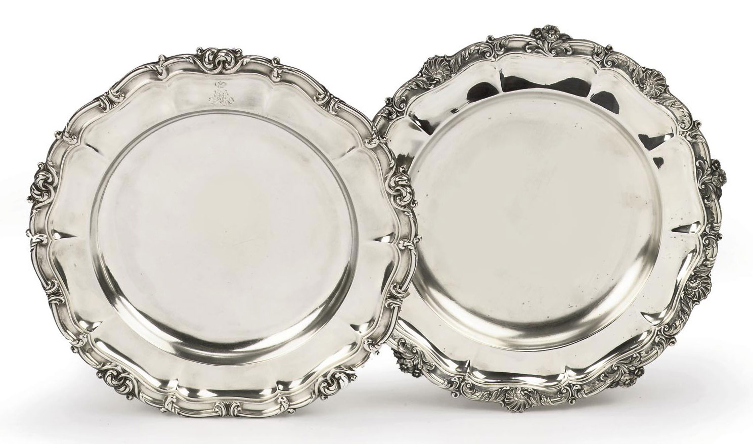 Two French silver dinner plates
