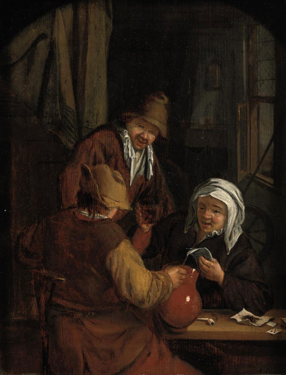 After Adriaen Van Ostade Two Men And A Woman Drinking And