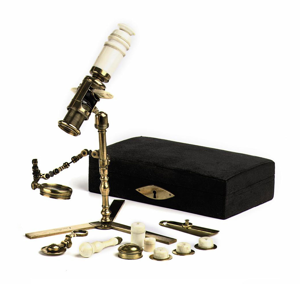 A BRASS AND IVORY SCREWBARREL MICROSCOPE , EDMUND CULPEPER(16601738