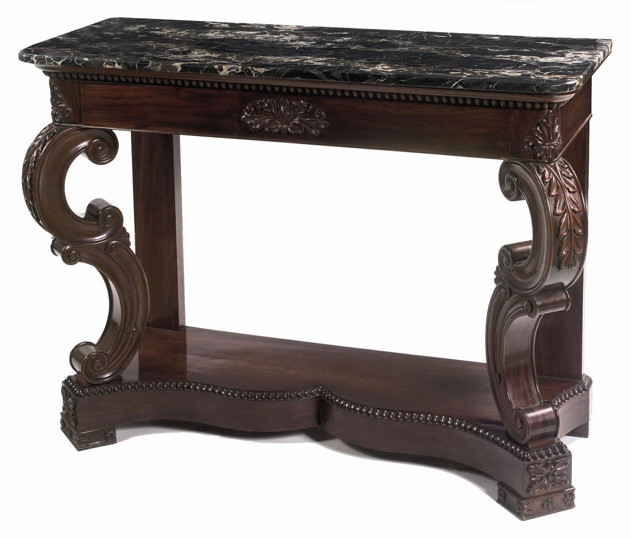 A VICTORIAN MAHOGANY CONSOLE TABLE , THIRD QUARTER 19TH CENTURY