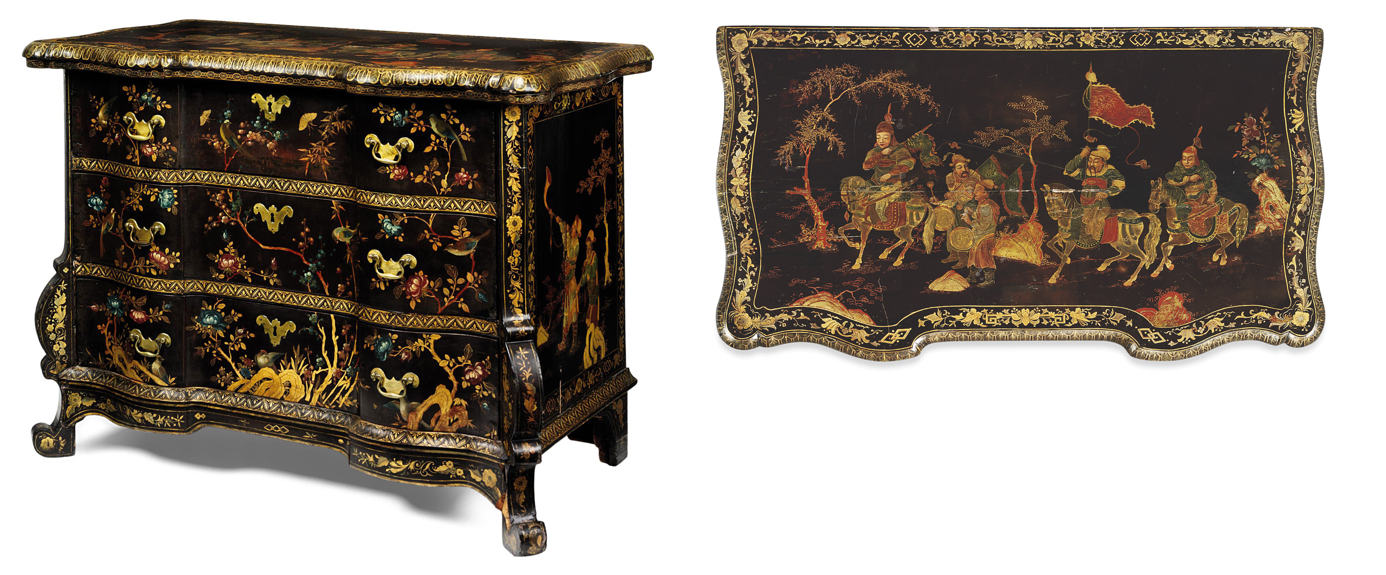 A Dutch Polychrome Japanned Serpentine Commode Mid 18th Century The Decoration Almost Certainly Original But Conceivably Added In The Late 18th Early 19th Century Furniture Lighting Commodes Chests Of Drawers Christie S