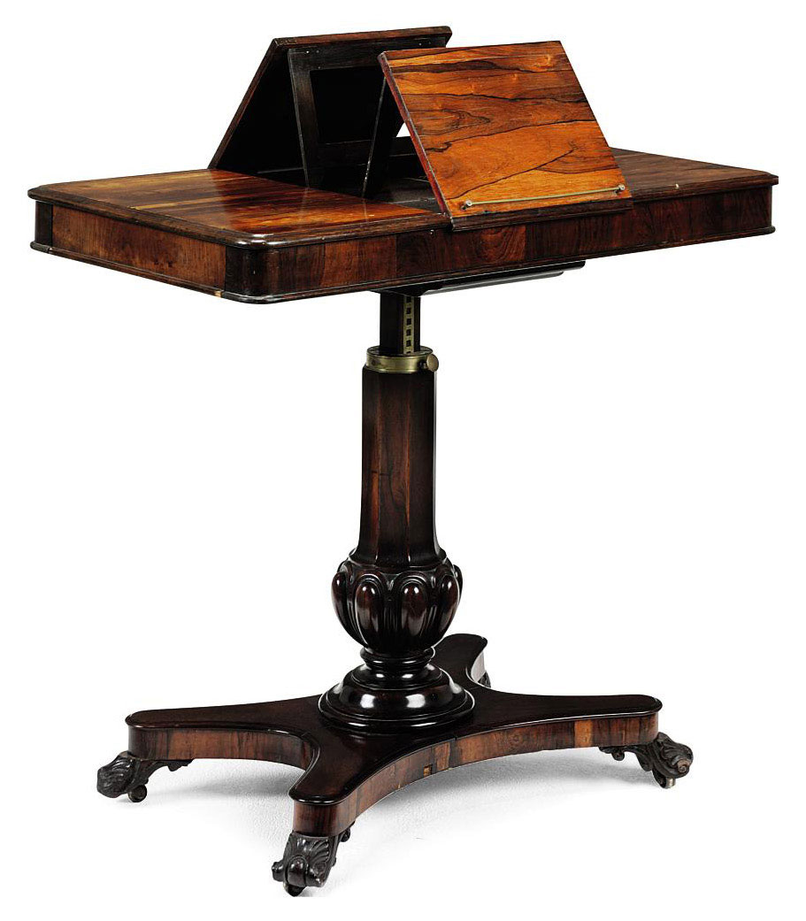 AN EARLY VICTORIAN ROSEWOOD PEDESTAL READING TABLE CIRCA 1840 