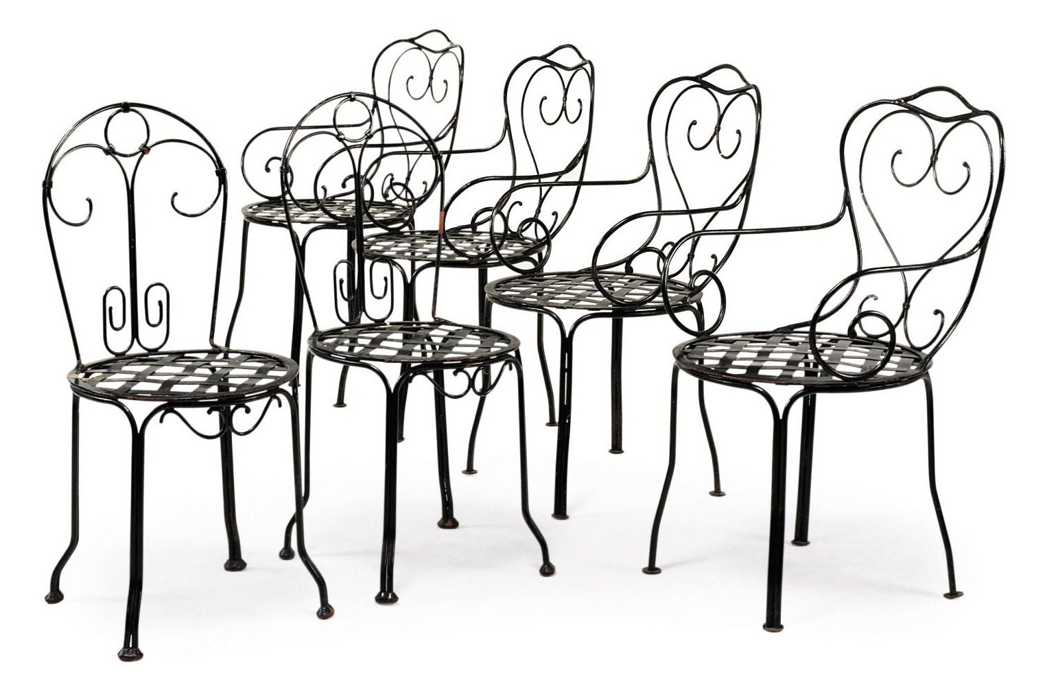 SIX BLACKPAINTED WROUGHTIRON GARDEN CHAIRS , 20TH CENTURY Christie's