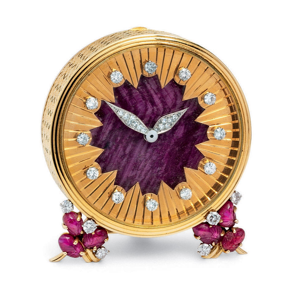 A RUBY AND DIAMOND TRAVEL CLOCK, BY ASPREY Christie's