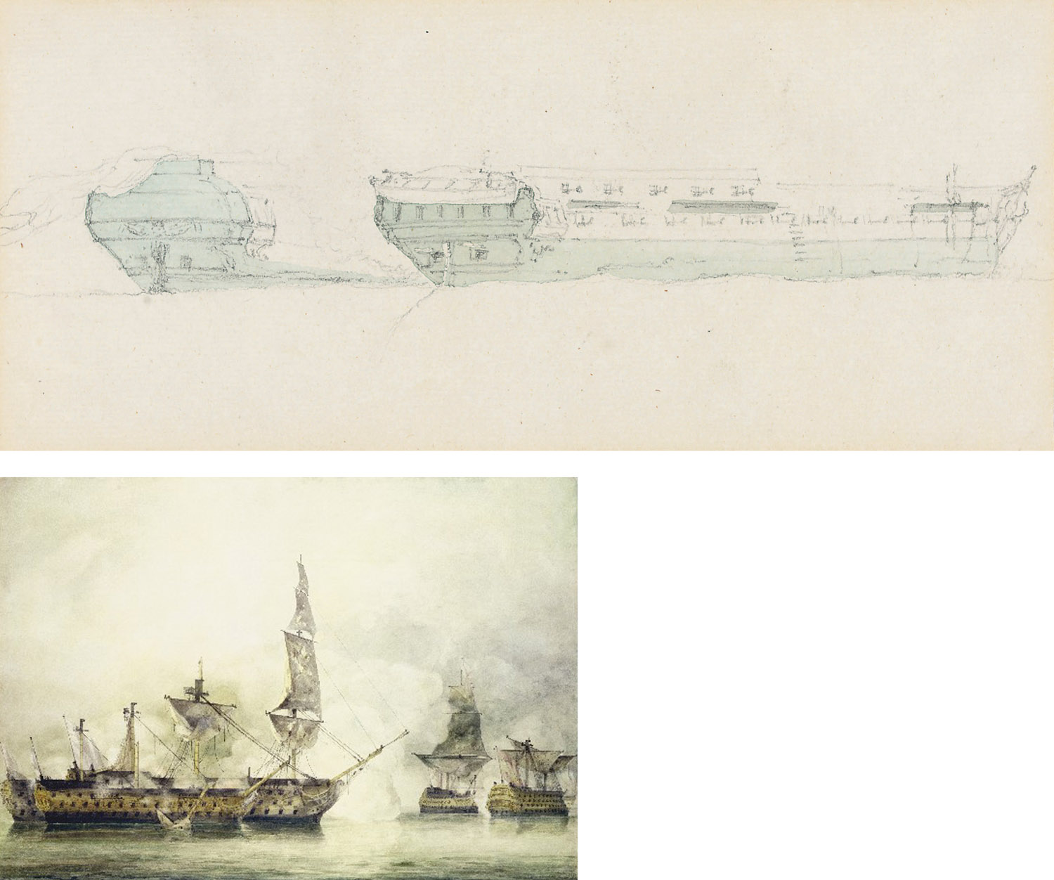 Preparatory study for 'His Majesty's ship Victory in the memorable Battle of Trafalgar'
