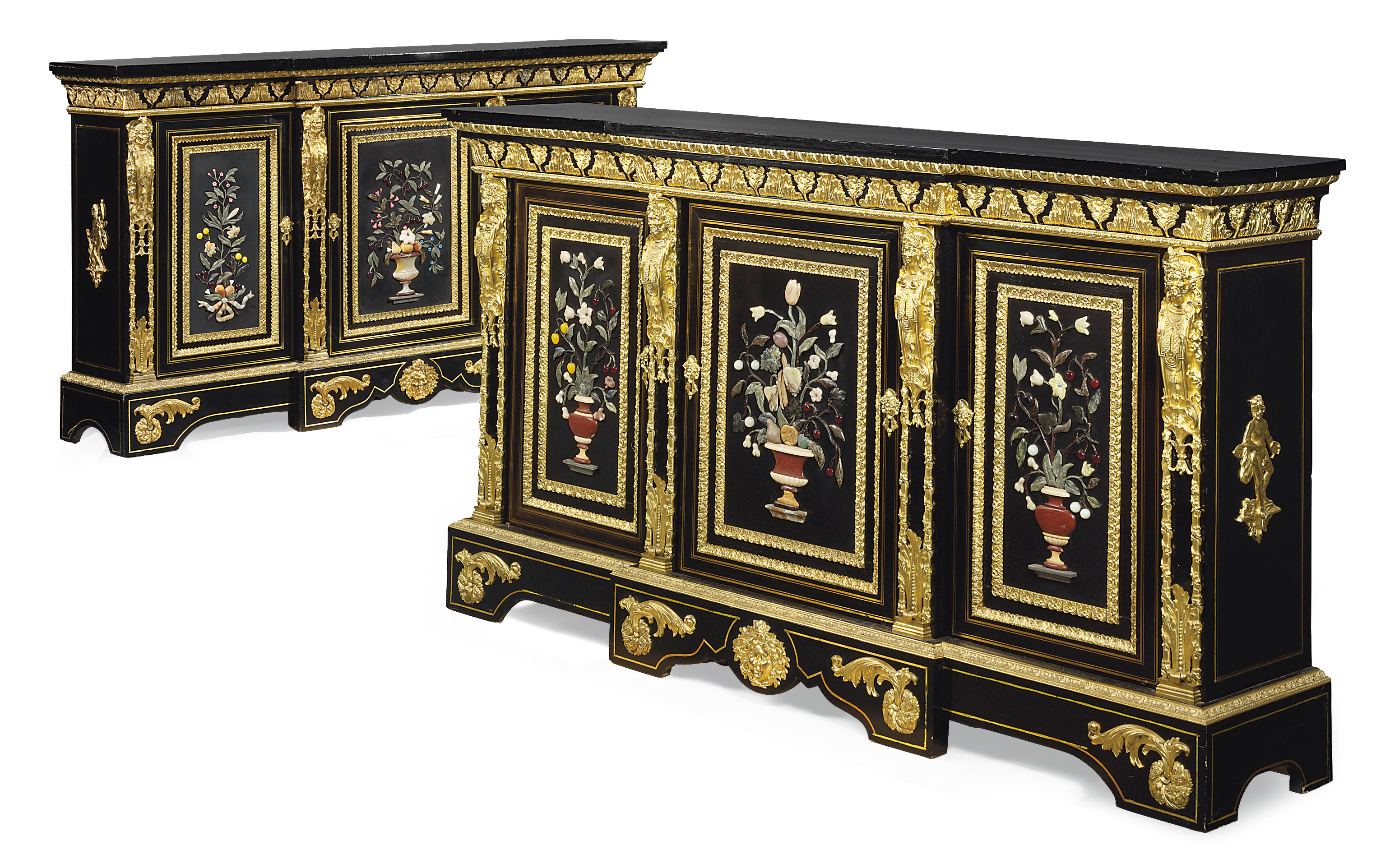 A German Ormolu and Hardstone-Mounted Cut-Brass