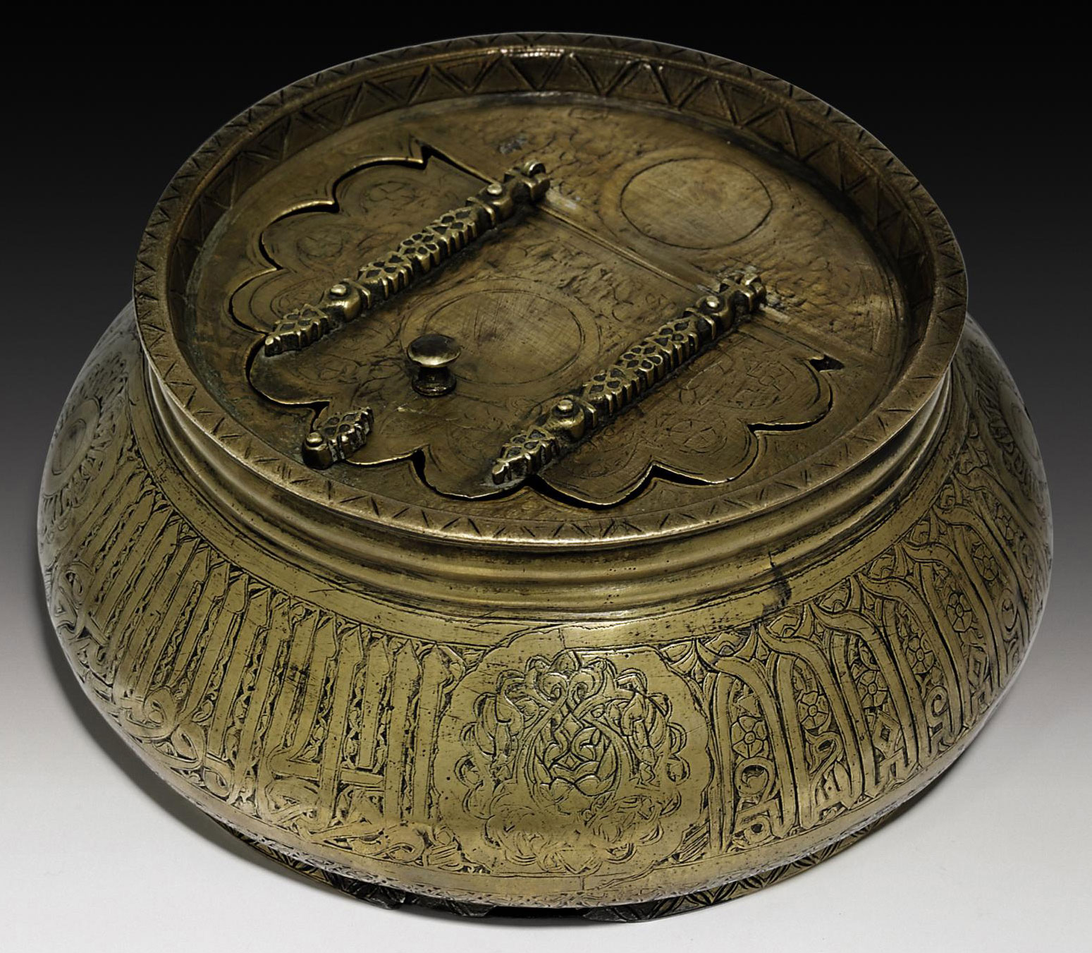 A MAMLUK COVERED BRASS BOWL , EGYPT OR SYRIA, SECOND HALF 15TH CENTURY