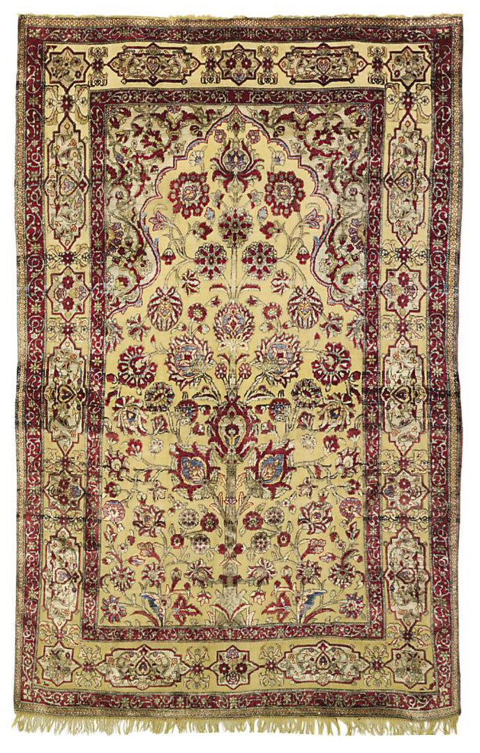 A SILK SOUF KASHAN PRAYER RUG , CENTRAL PERSIA, CIRCA 1910 | Christie's