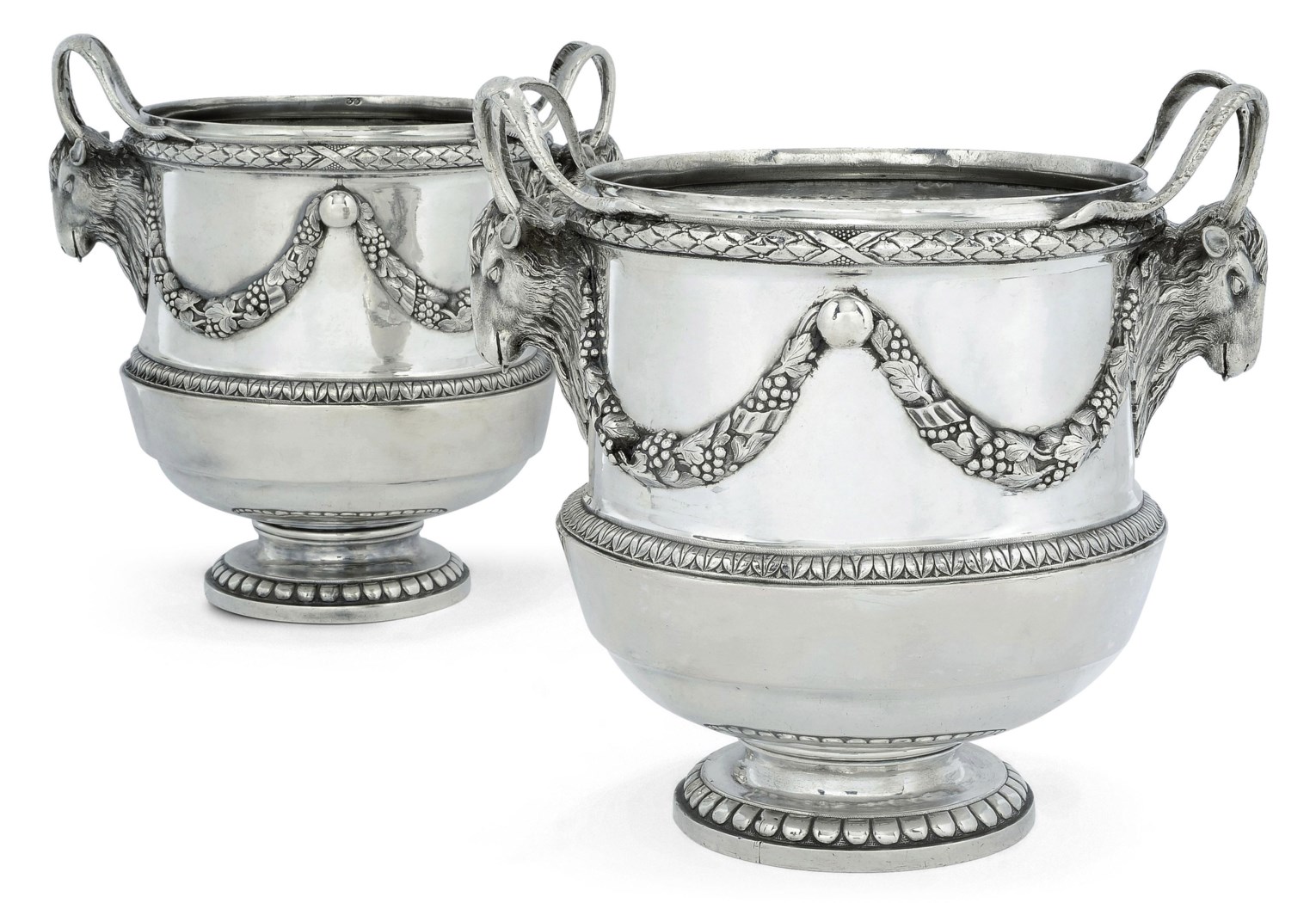 A PAIR OF IMPORTANT GERMAN SILVER WINECOOLERS FROM THE KHARKOV SERVICE