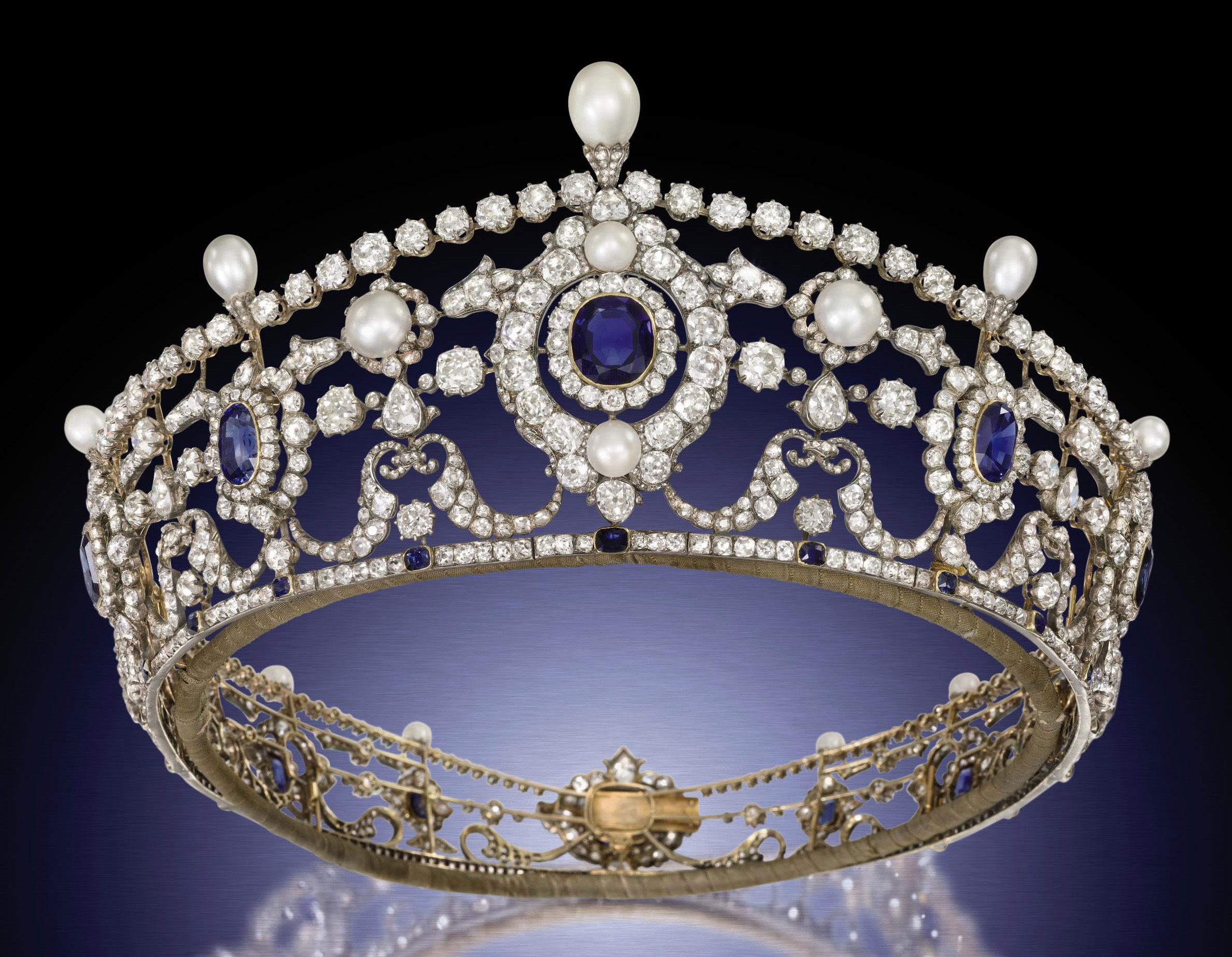 THE PORTLAND ANTIQUE SAPPHIRE DIAMOND AND NATURAL PEARL TIARA Christie #39 s