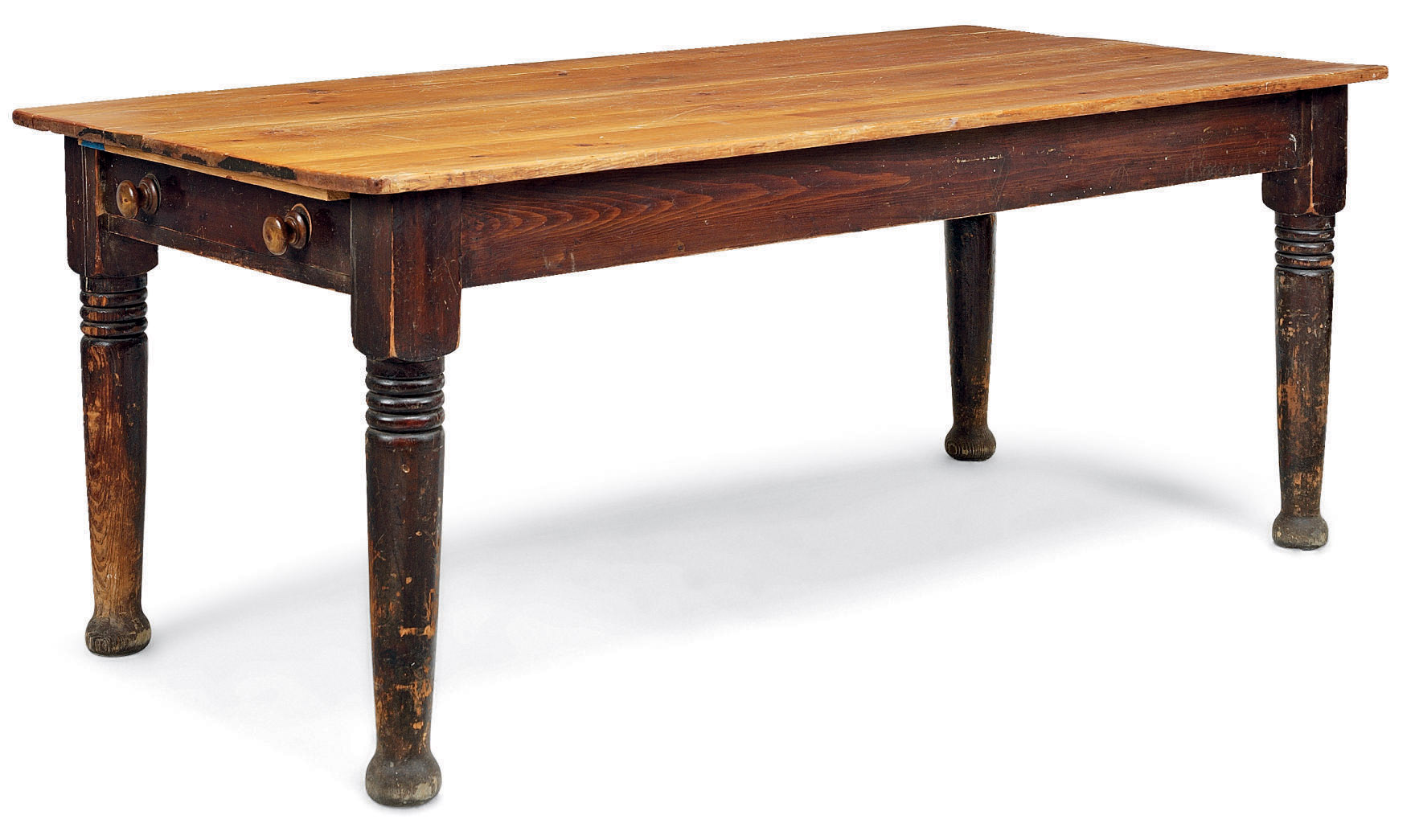 A Scrubbed Pine And Red Stained Kitchen Table When refinishing a table with this much damage on top we want to sand away as much of the damage as possible. christie s