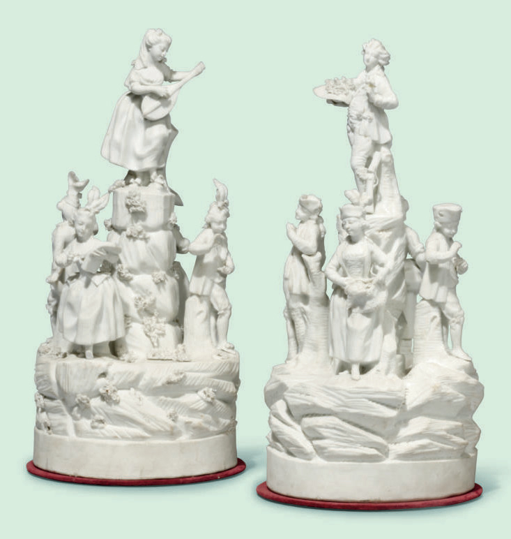 TWO PARIS (LA COURTILLE) WHITE BISCUIT PORCELAIN GROUPS , LATE 18TH