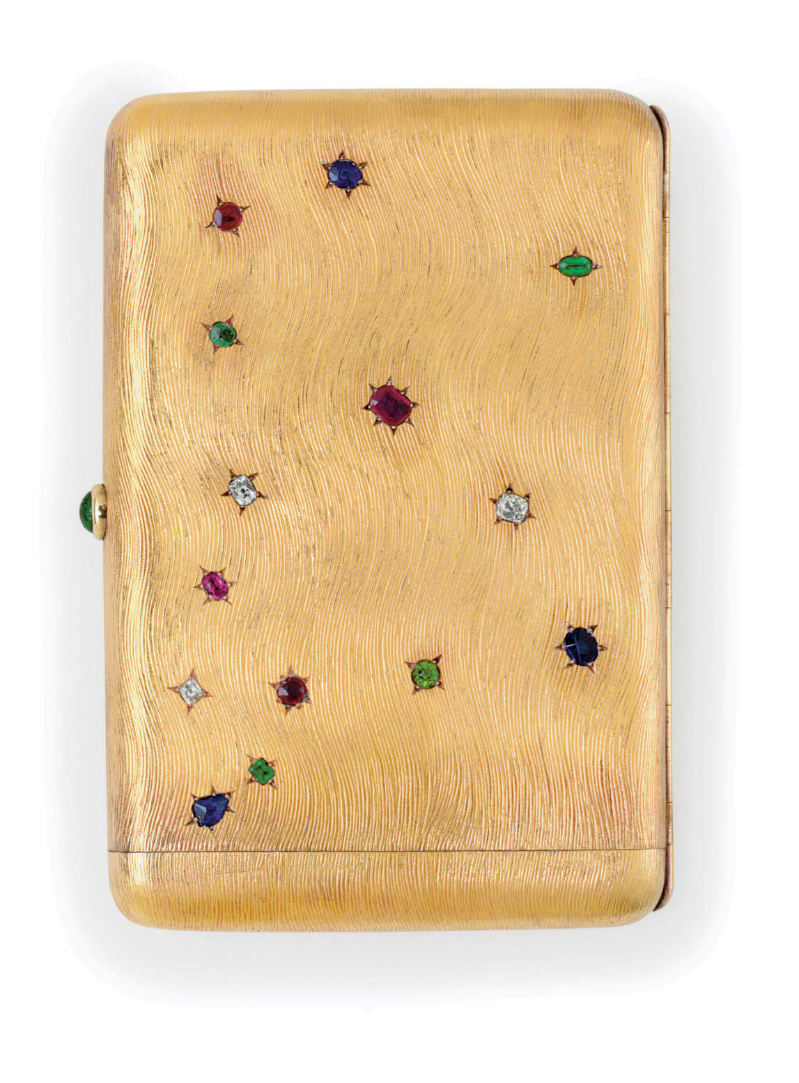 A jewelled gold cigarette case , MARKED FABERGÉ WITH THE IMPERIAL
