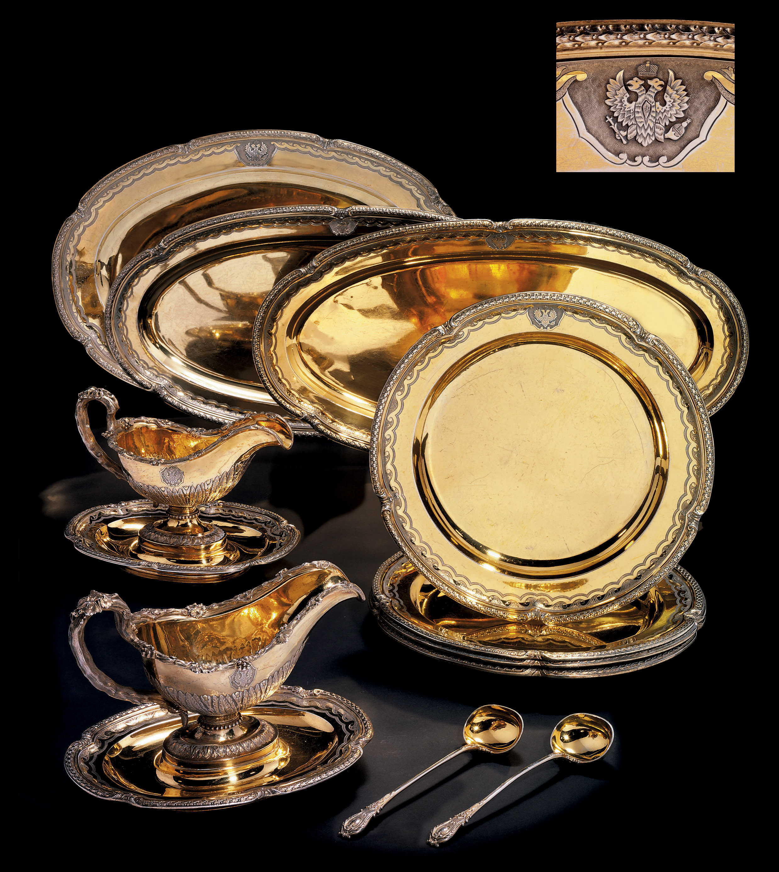 A Group of Silver Gilt Plates and Serving Pieces from the Orloff