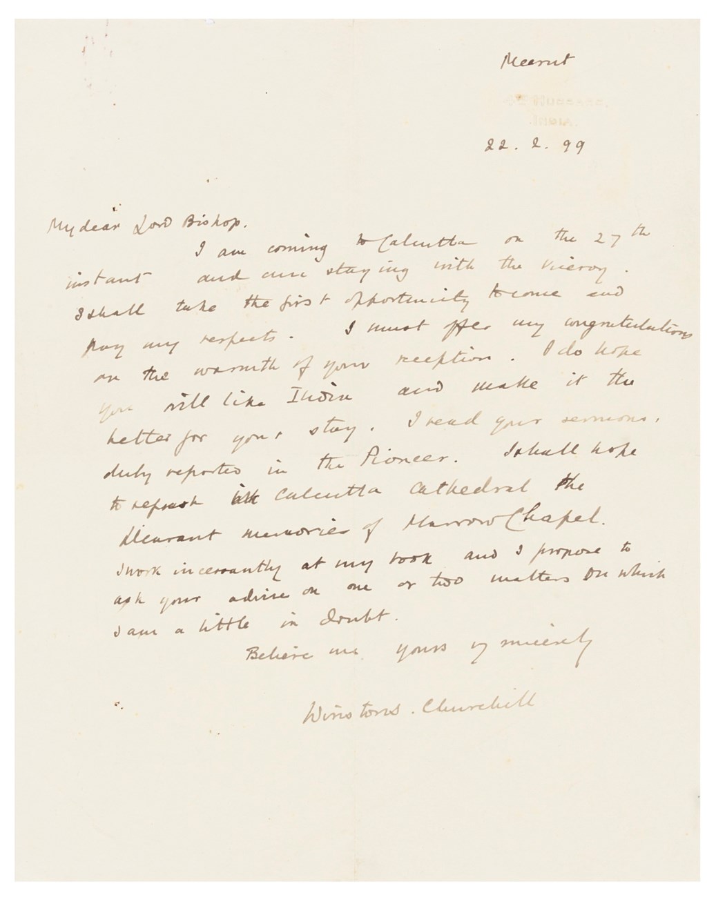 CHURCHILL, Winston S. Autograph letter signed to J.E.C. Welldon