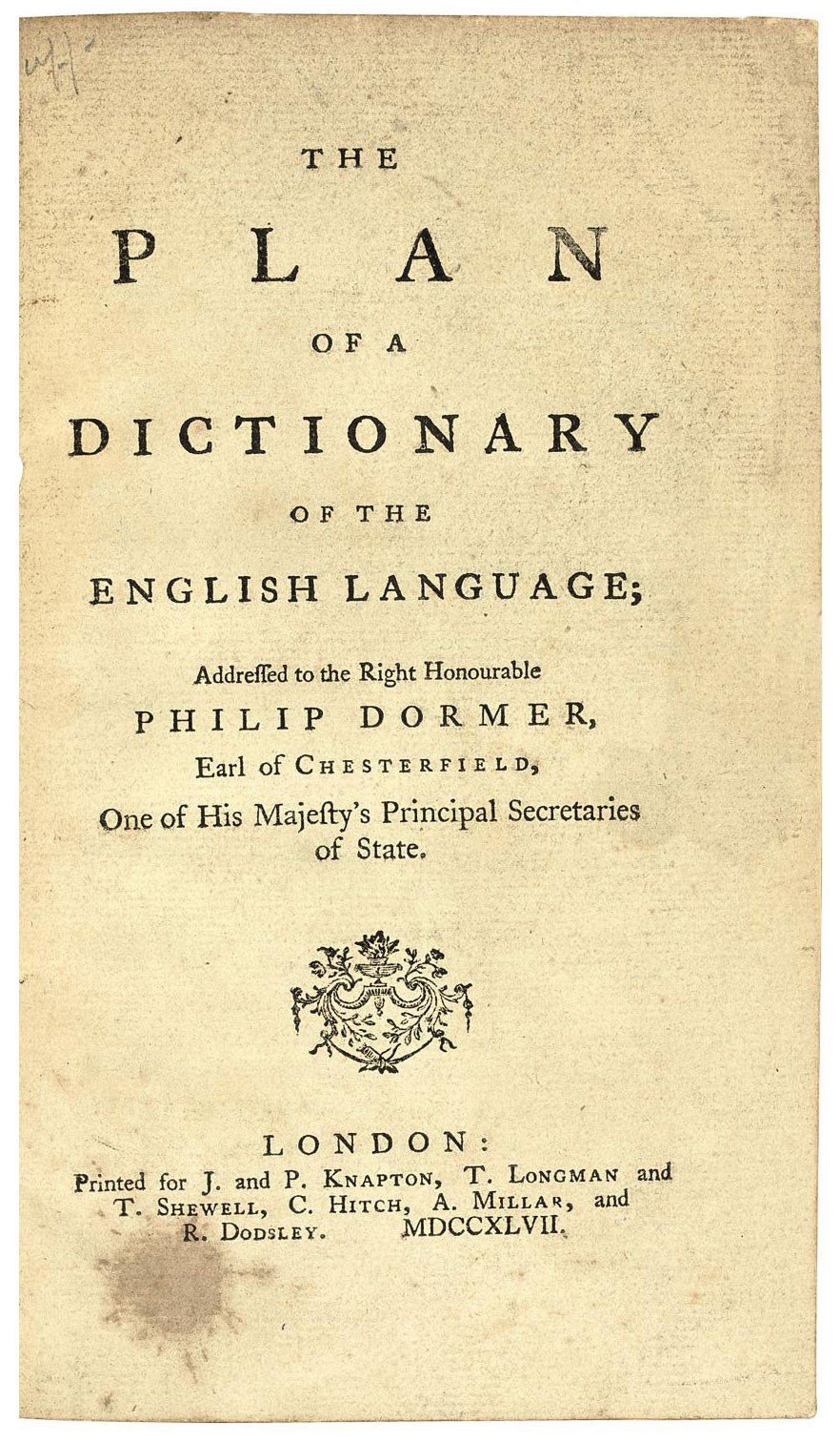 JOHNSON, Samuel (17091784). The Plan of a Dictionary of the English