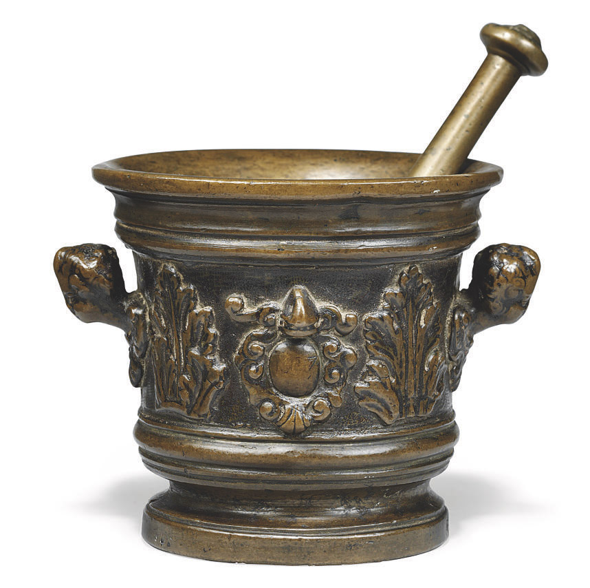 AN ITALIAN, POSSIBLY DOUBLEHANDLED MORTAR AND PESTLE , CIRCA