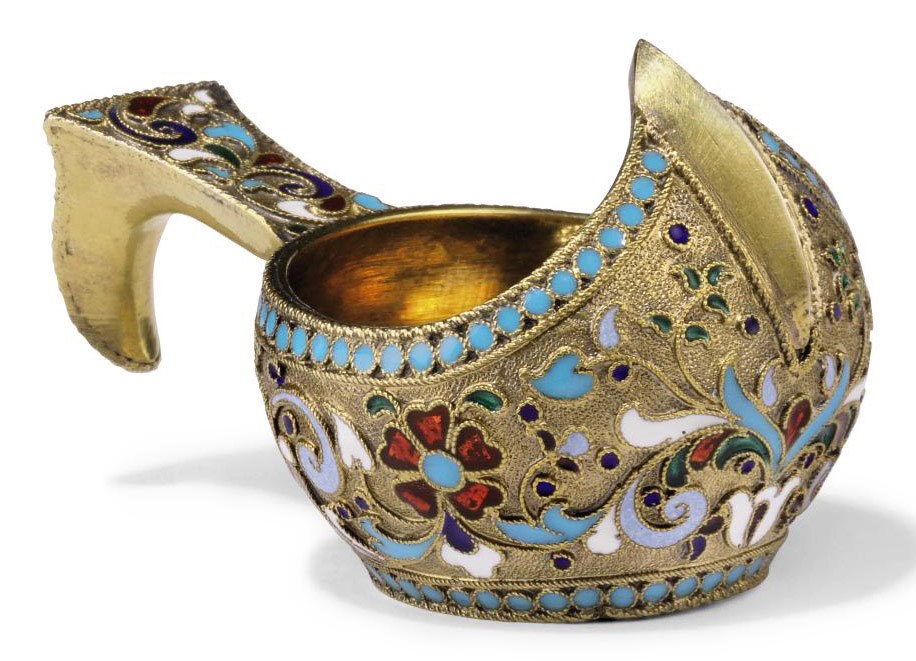 A RUSSIAN SILVERGILT SALT IN THE FORM OF A KOVSH