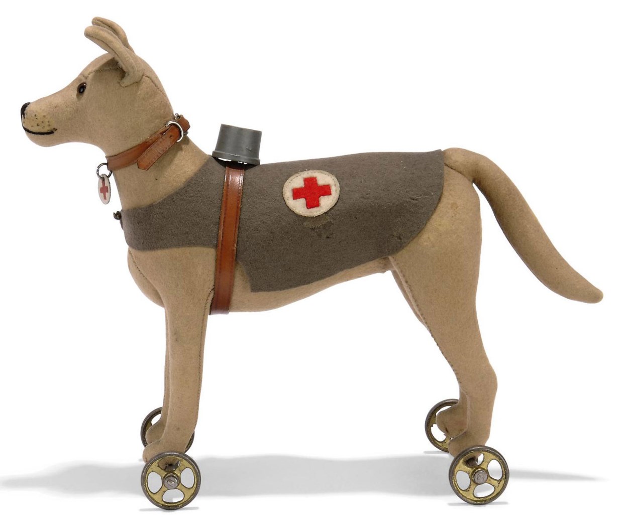 A STEIFF FIRST AID DOG, (1122d), light brown felt, brown and black