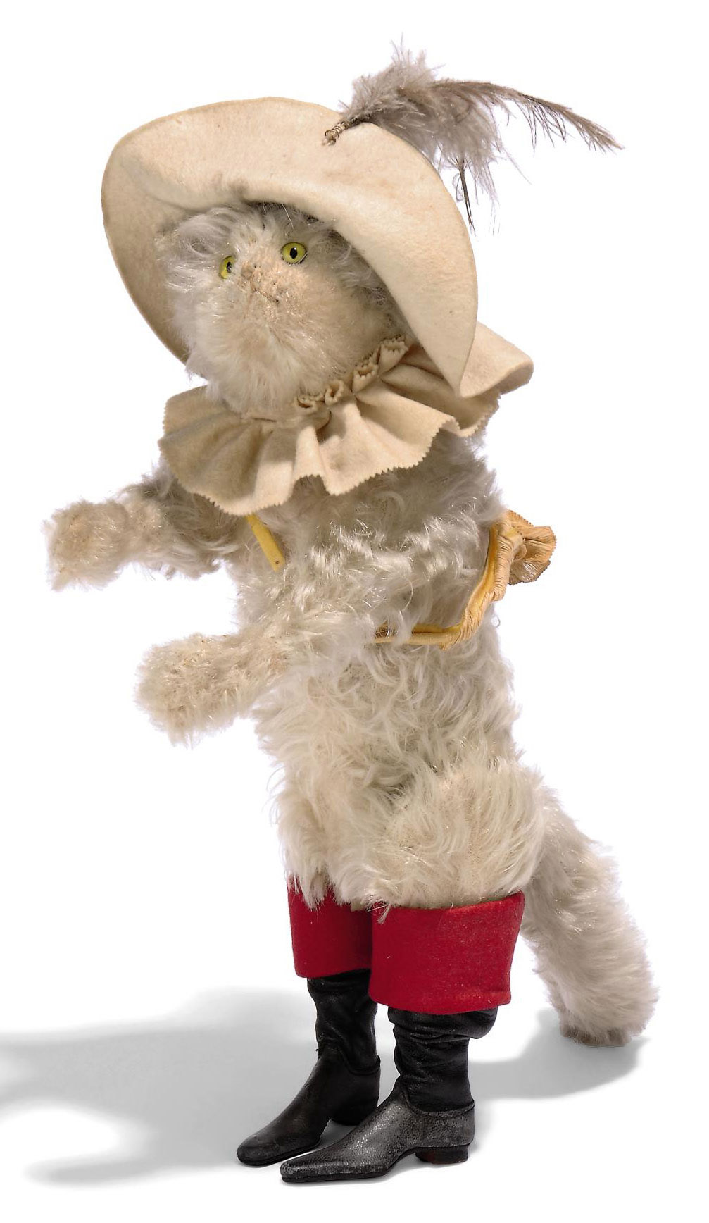 A STEIFF PUSS-IN-BOOTS, (35), jointed, white mohair, yellow and black ...