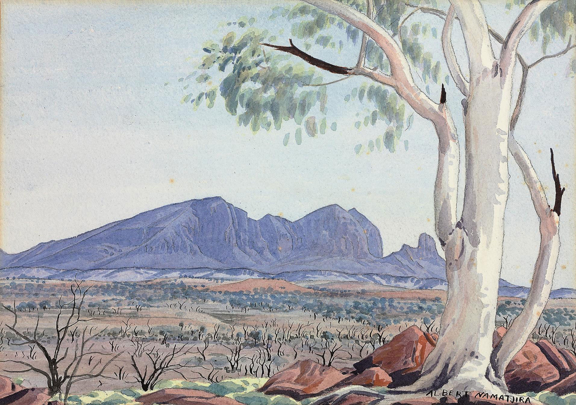 Albert Namatjira 1902 1959 Ghost Gum Macdonnell Ranges 1953