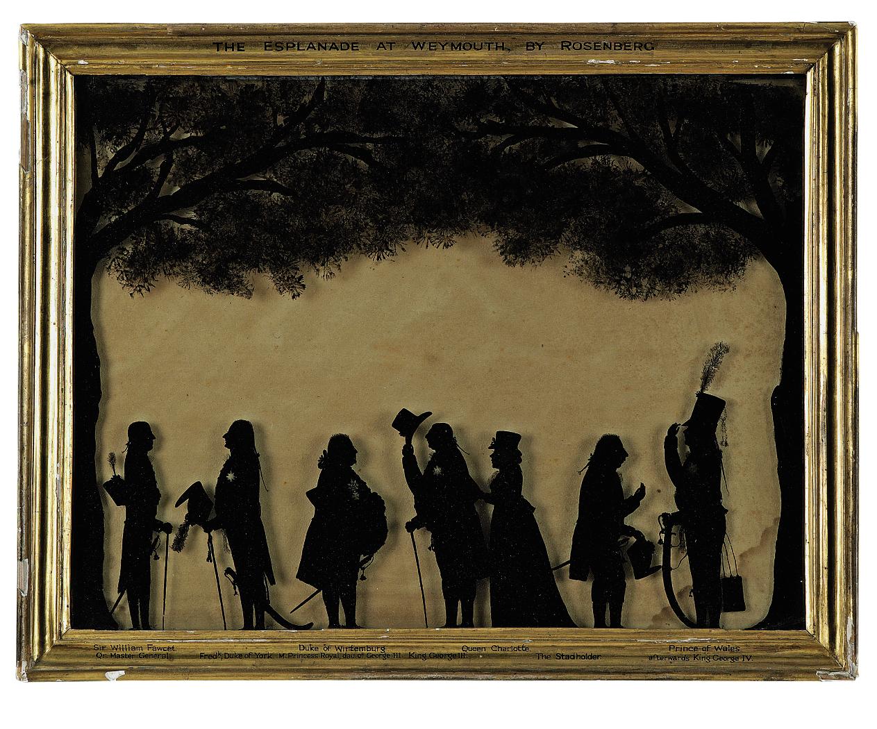 A Regency Reverse Glass Painted Silhouette Group By Charles