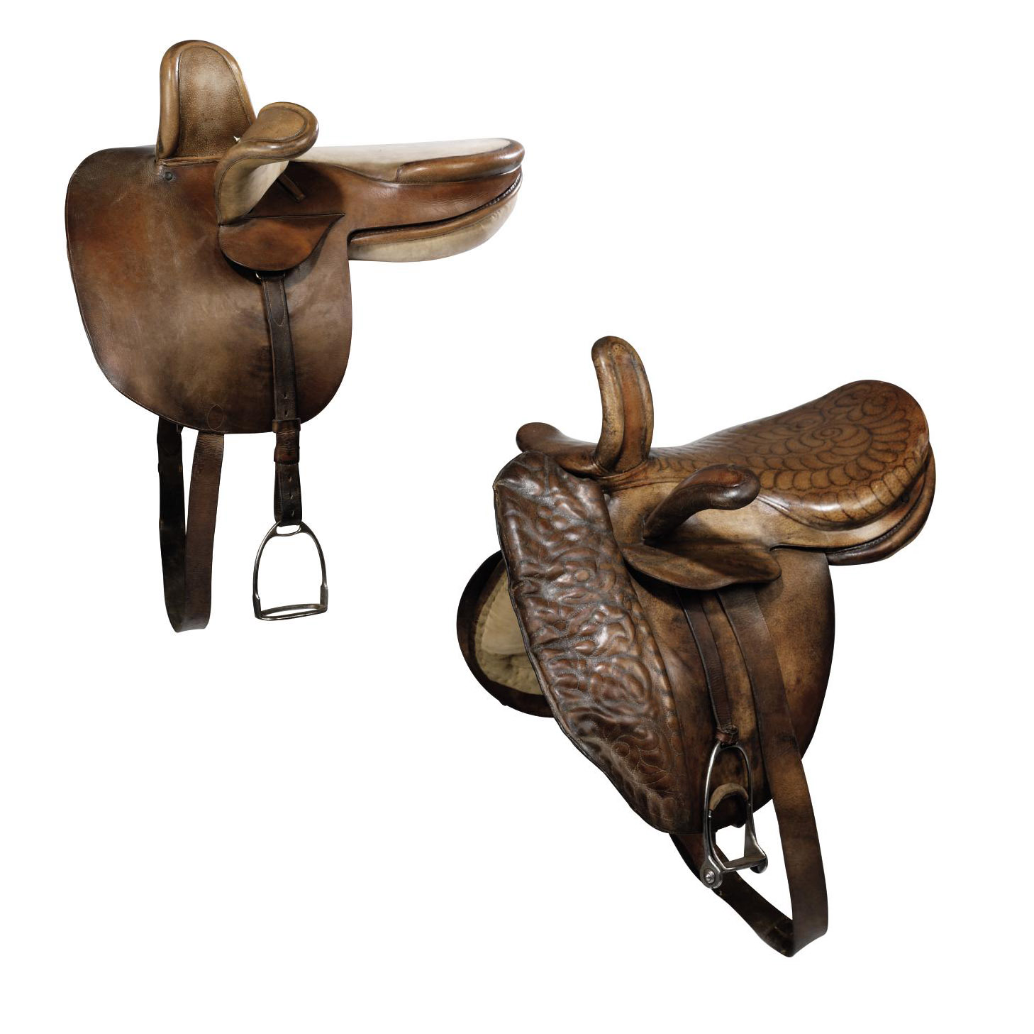 TWO ENGLISH SIDE SADDLES , ONE BY OLDHAM OF LONDON, EARLY 20TH CENTURY, THE OTHER BY OWEN & CO