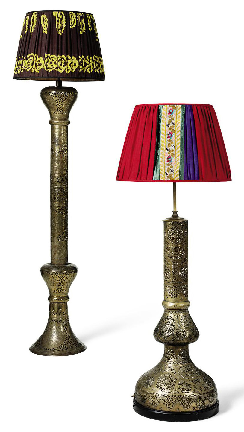 TWO CAIROWARE PIERCEDBRASS STANDARD LAMPS , OTTOMAN SYRIA OR EGYPT