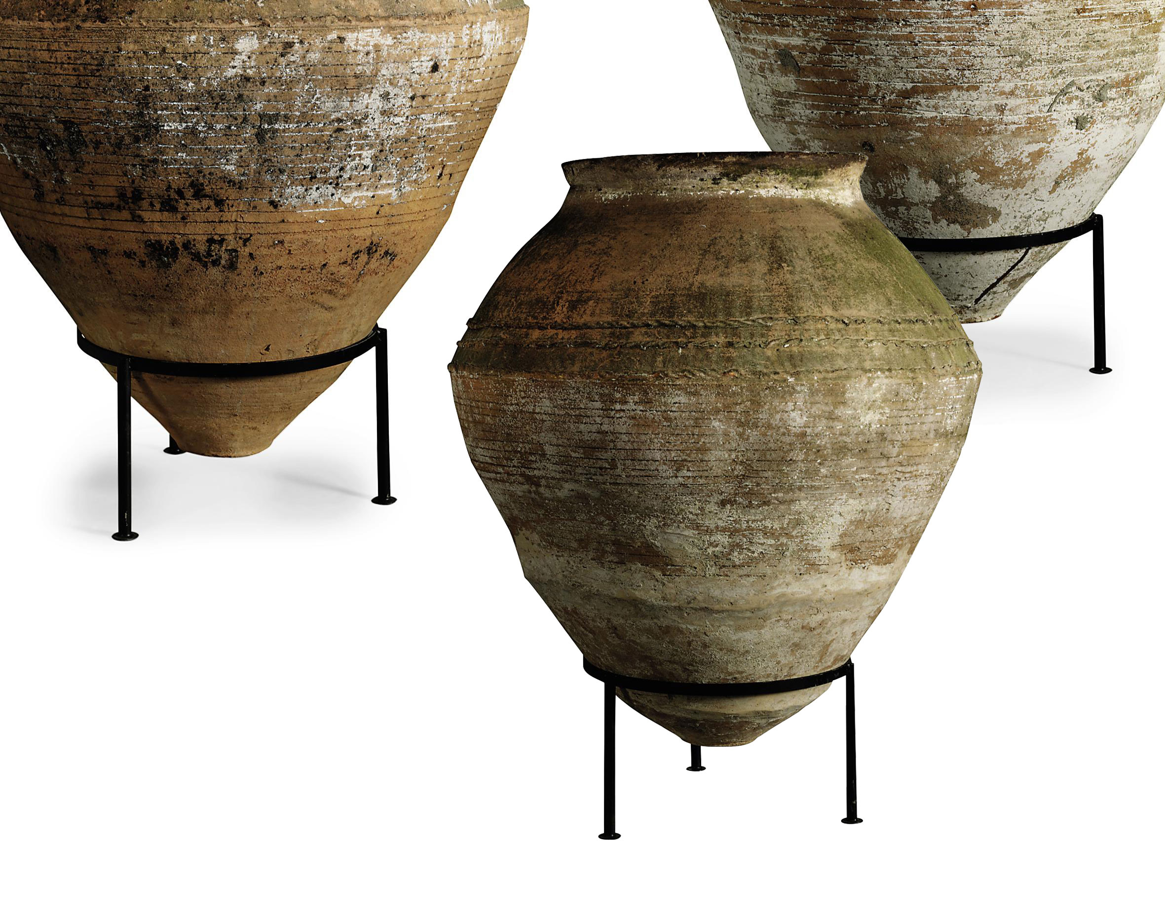THREE TERRACOTTA OLIVE JARS OF LARGE SIZE , PROBABLY SOUTHERN TURKEY