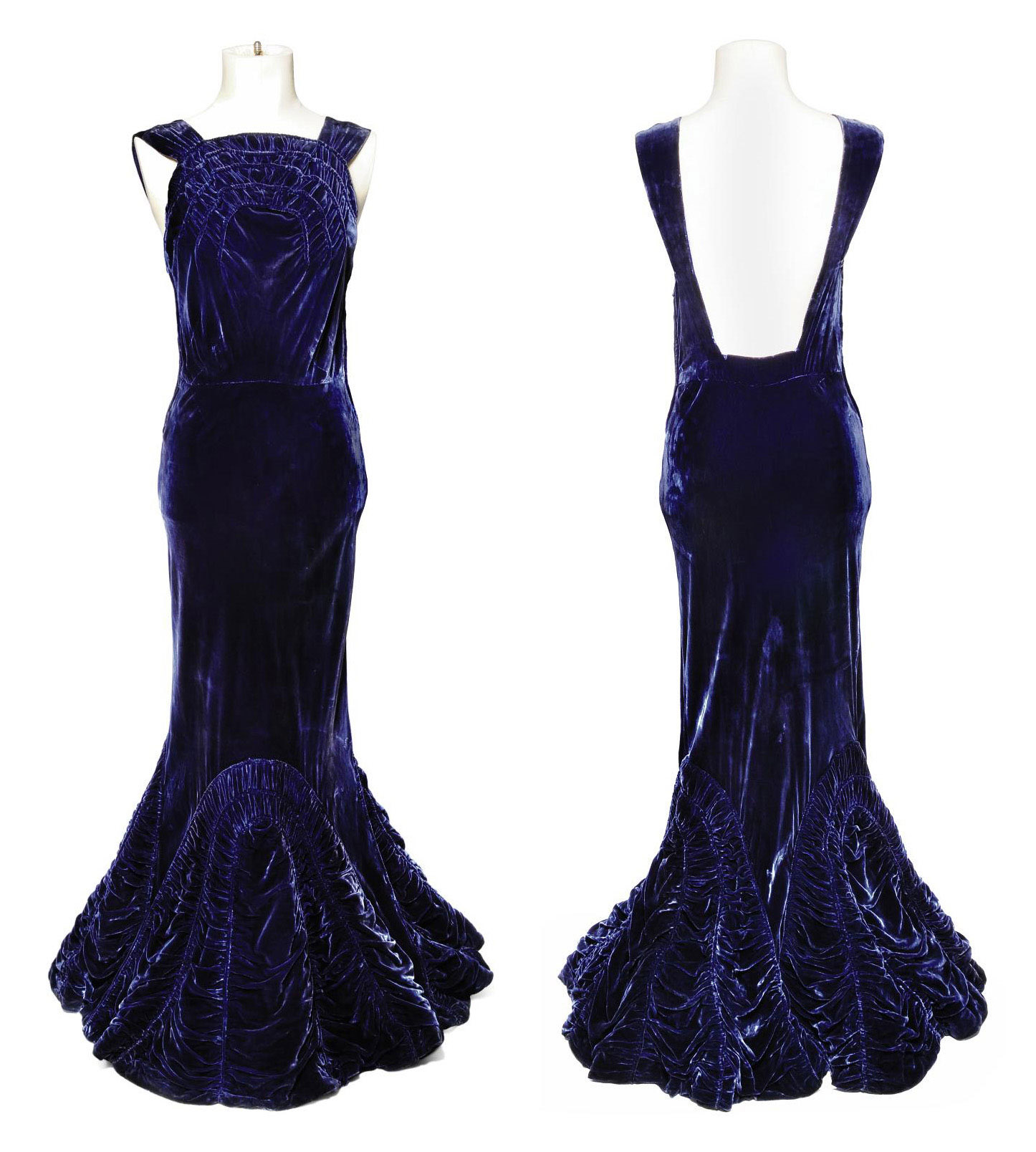 AN ELECTRIC BLUE VELVET EVENING GOWN , ELSA SCHIAPARELLI, PROBABLY