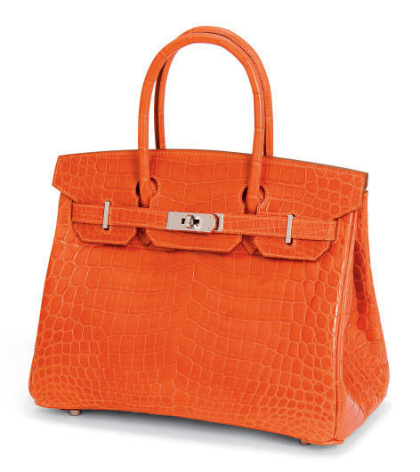 AN ORANGE CROCODILE 'BIRKIN' BAG