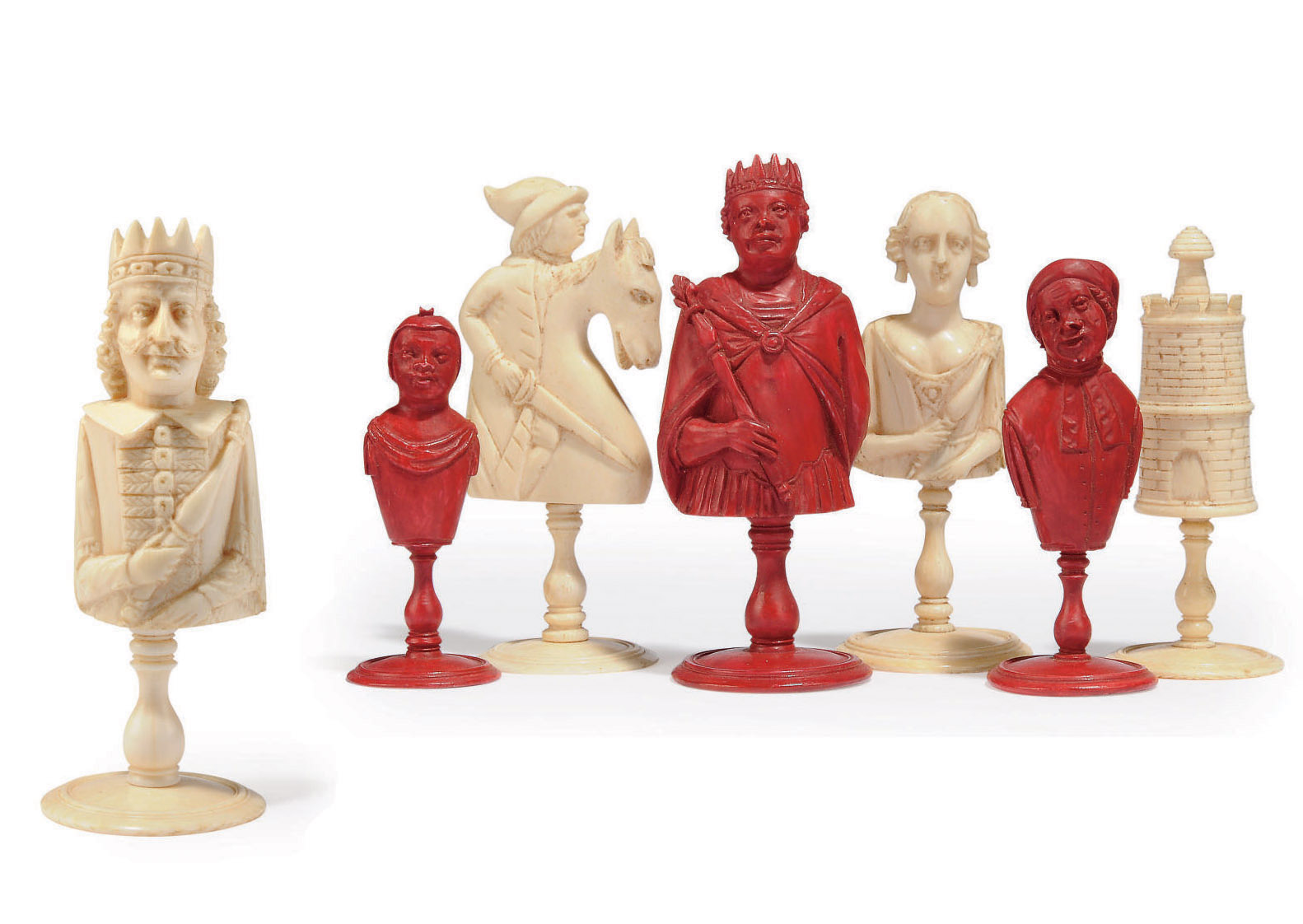 A FRENCH CARVED IVORY BUST CHESS SET , DIEPPE, MID19TH CENTURY