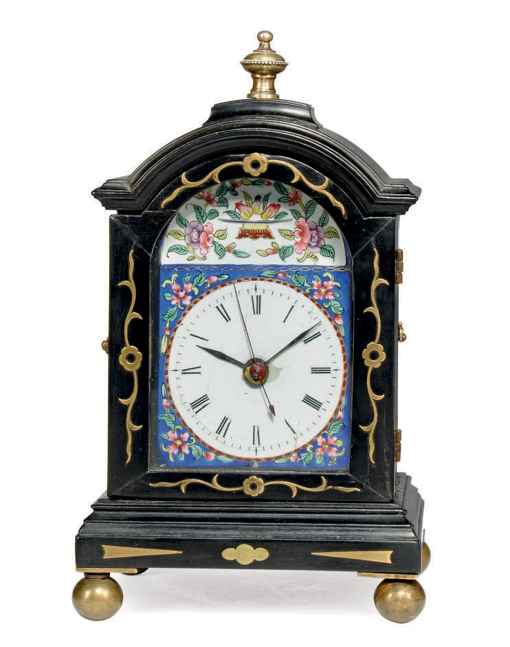 A CHINESE MINIATURE BRASS INLAID STRIKING TABLE CLOCK , FIRST QUARTER