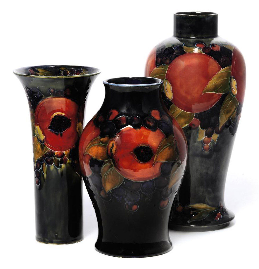 Three Moorcroft Pomegranate Vases Circa 1920 20th Century