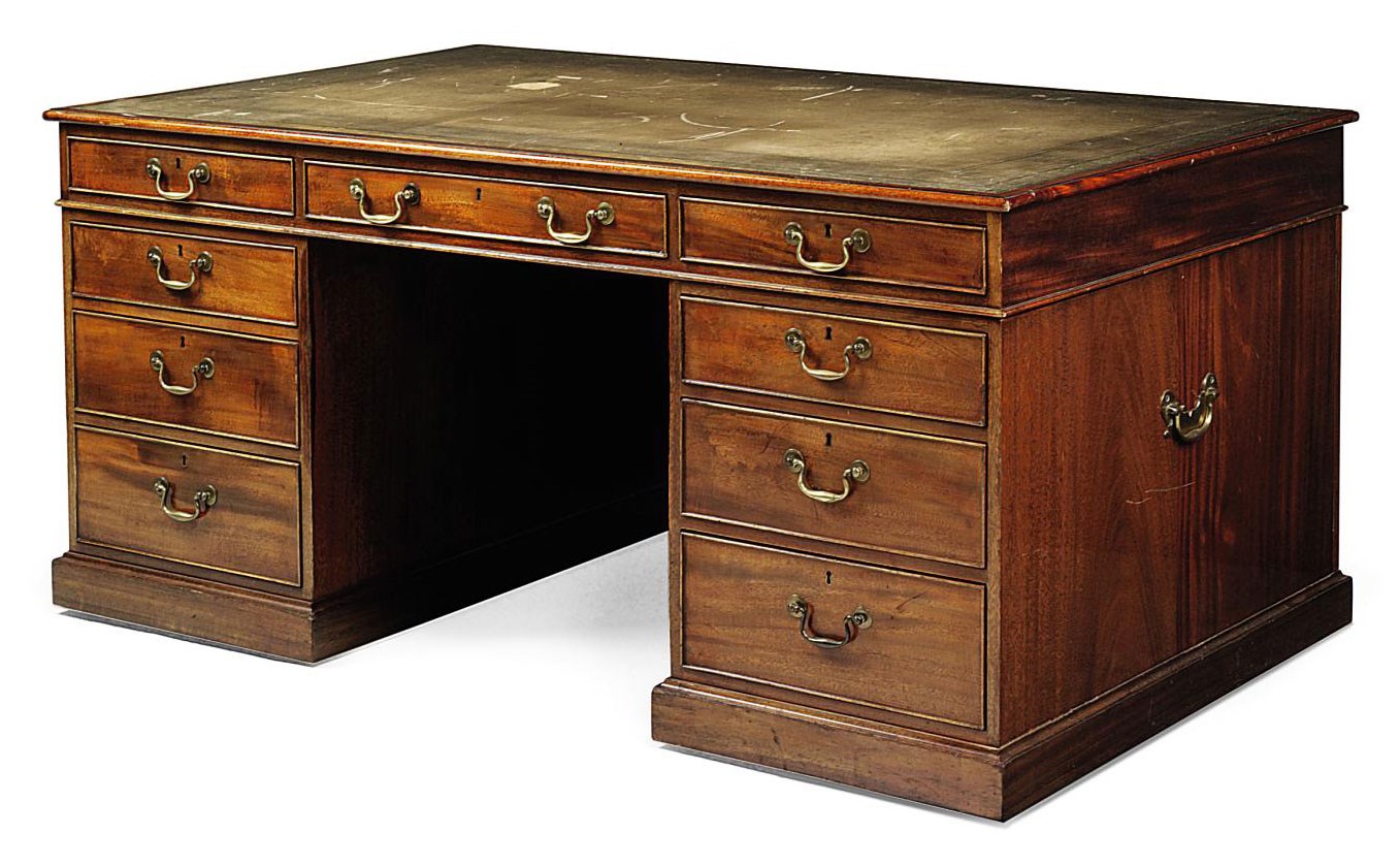 A MAHOGANY LIBRARY PEDESTAL DESK