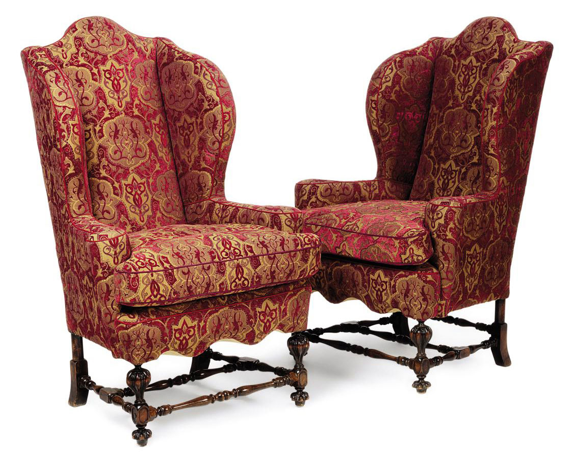 A PAIR OF BEECH-FRAMED HIGH-BACK WING ARMCHAIRS , EARLY 20TH CENTURY | Christie's