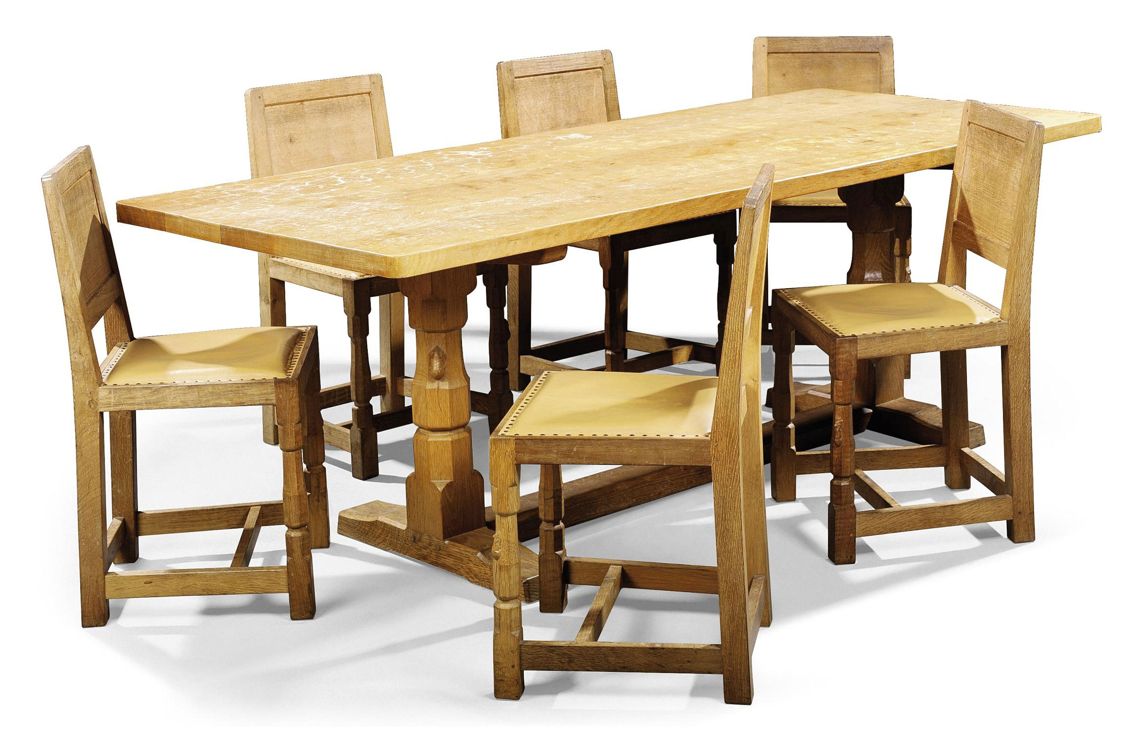 A ROBERT THOMPSON 'MOUSEMAN' OAK DINING TABLE AND SIX CHAIRS , LATE 20TH CENTURY Christie's