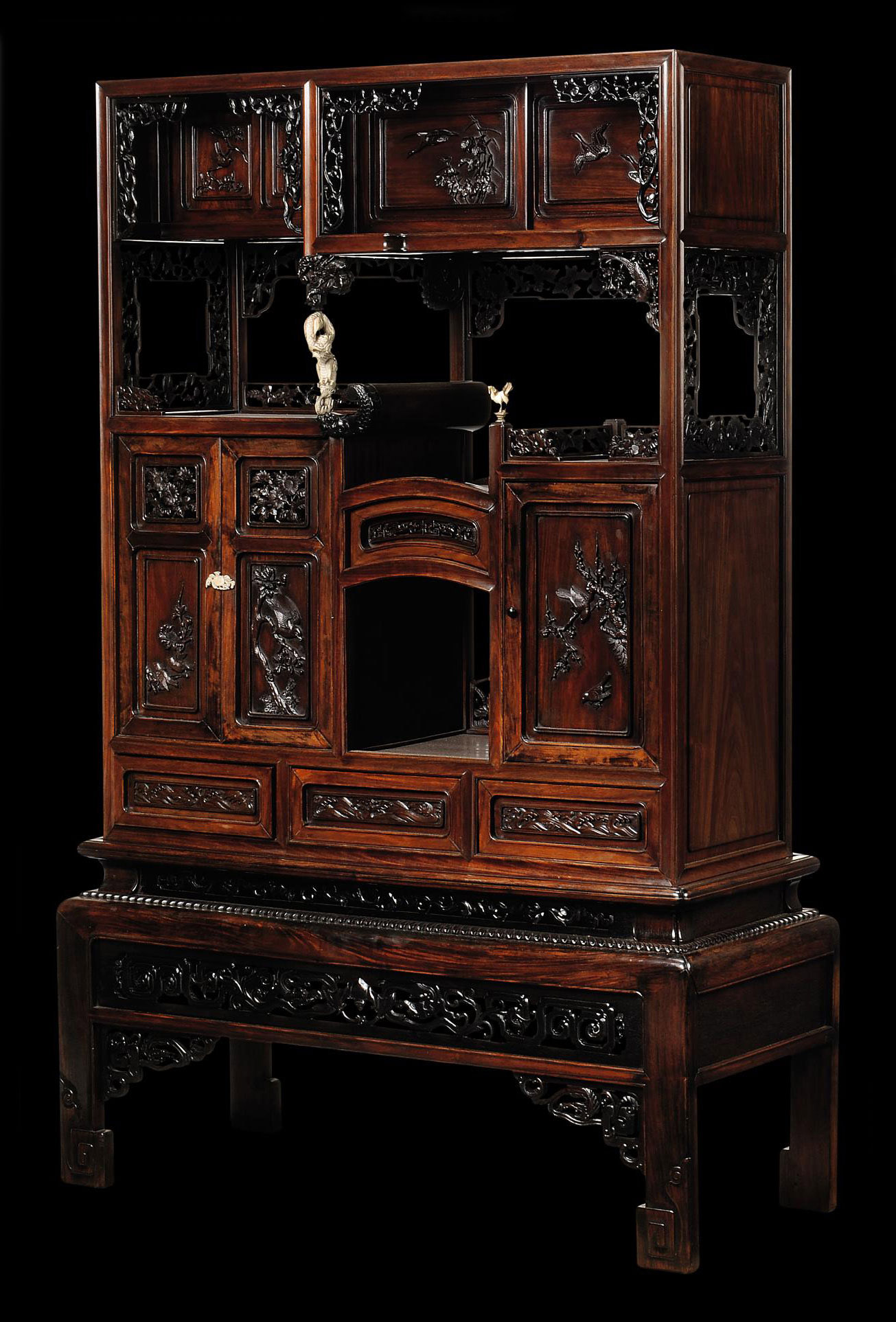 A Japanese Rosewood And Ivory Display Cabinet