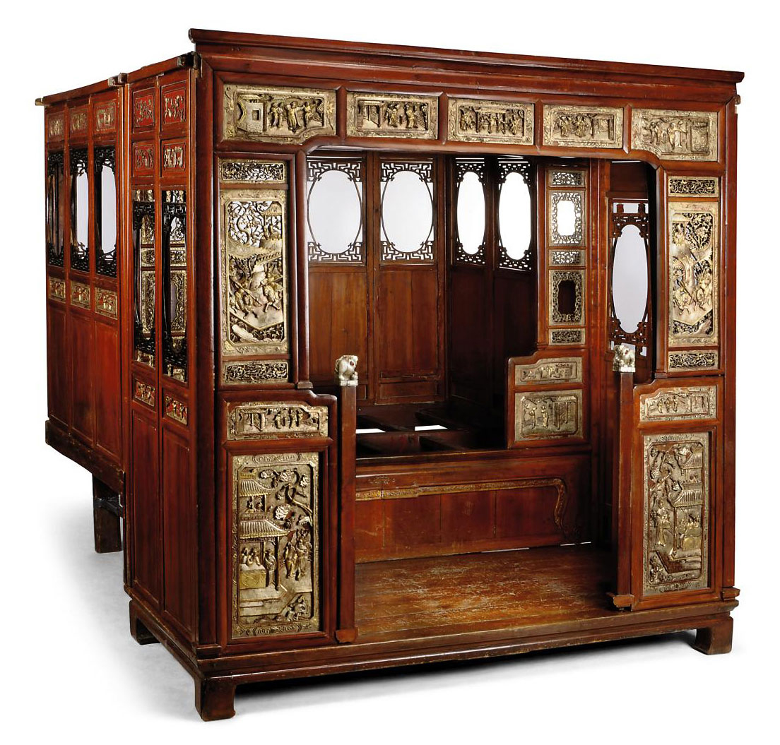 A CHINESE HARDWOOD AND PARCELGILT MARRIAGE BED , LATE 19TH CENTURY