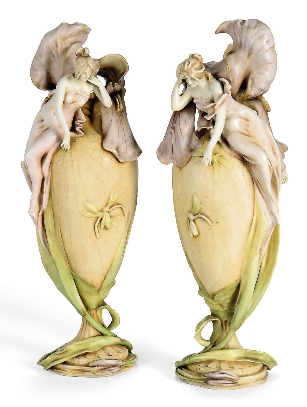 A PAIR OF 'AMPHORA' ART NOUVEAU FIGURAL CERAMIC VASES , CIRCA 1900