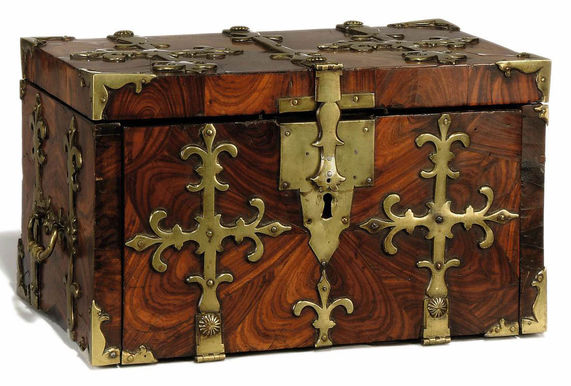 A NORTH EUROPEAN BRASSBOUND KINGWOOD STRONG BOX , EARLY 18TH CENTURY