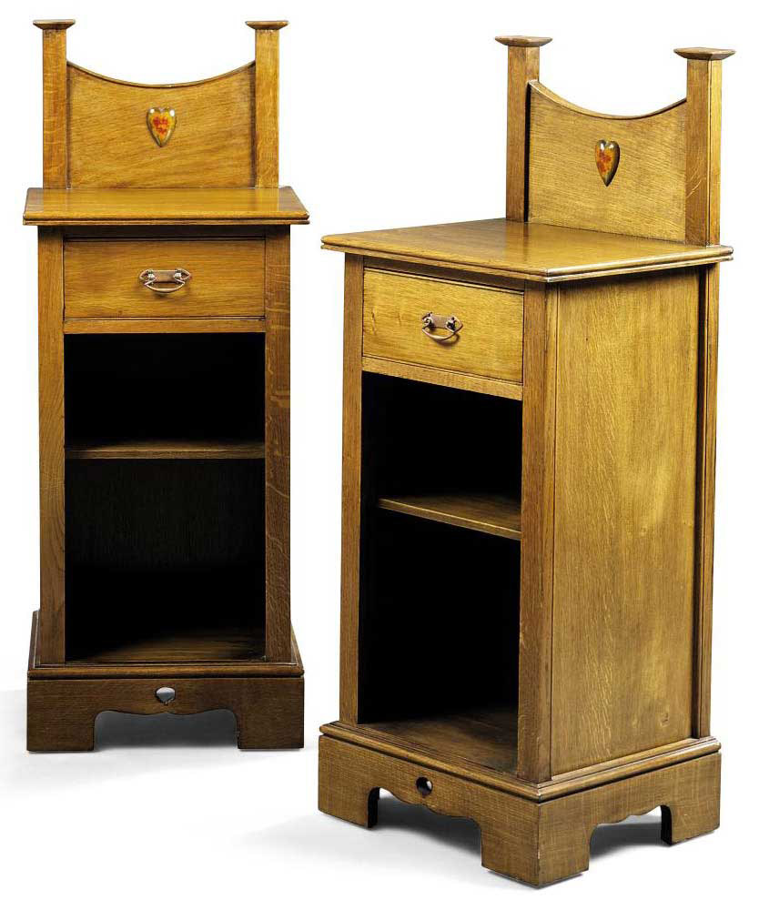 A Pair Of Arts And Crafts Oak Bedside Cabinets Early 20th