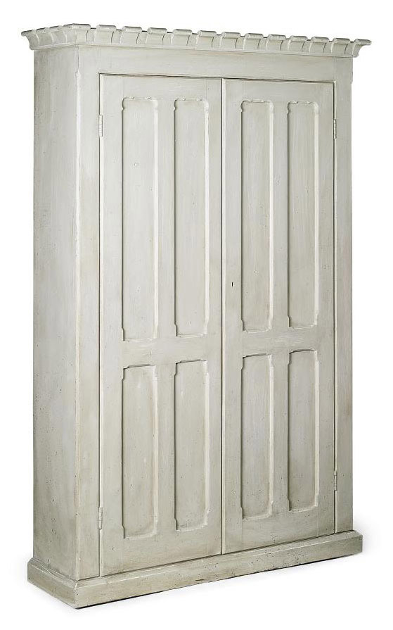 A Pine Grey Painted Wardrobe Of Gothic Style Late 19th Early