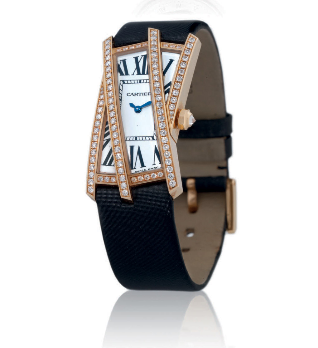 PINK GOLD AND DIAMOND-SET QUARTZ WRISTWATCH