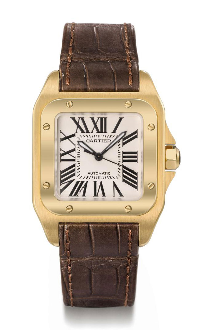 Cartier. An 18K gold automatic squareshaped wristwatch with sweep centre seconds , SIGNED