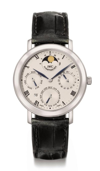 IWC A fine slim and rare platinum perpetual calendar wristwatch with