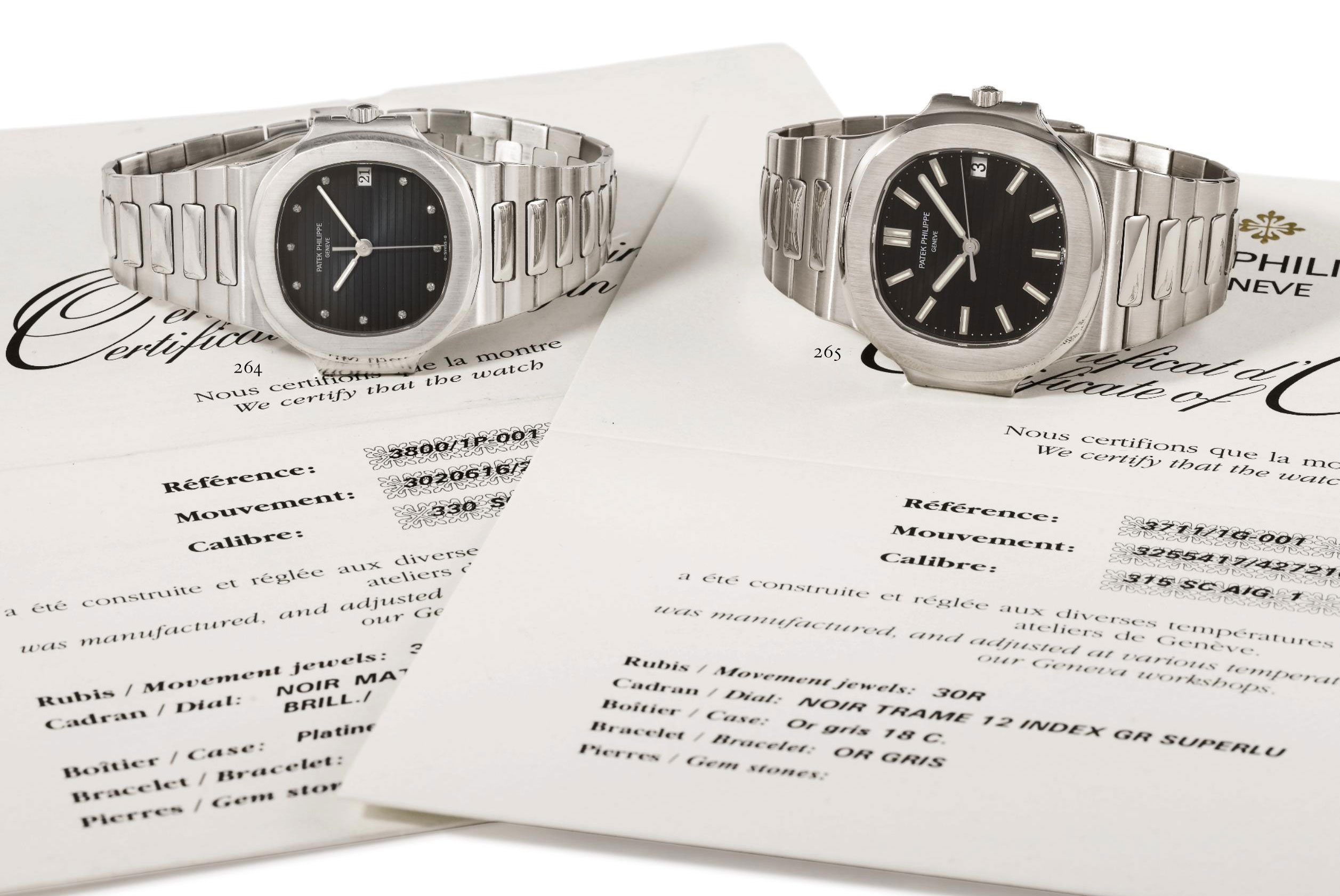 Patek Philippe A Fine Platinum And Diamond Set Automatic Wristwatch With Sweep Centre Seconds Date Bracelet And Original Certificate Signed Patek Philippe Geneve Nautilus Model Ref 3800 1 Movement No 3 020 616 Case No
