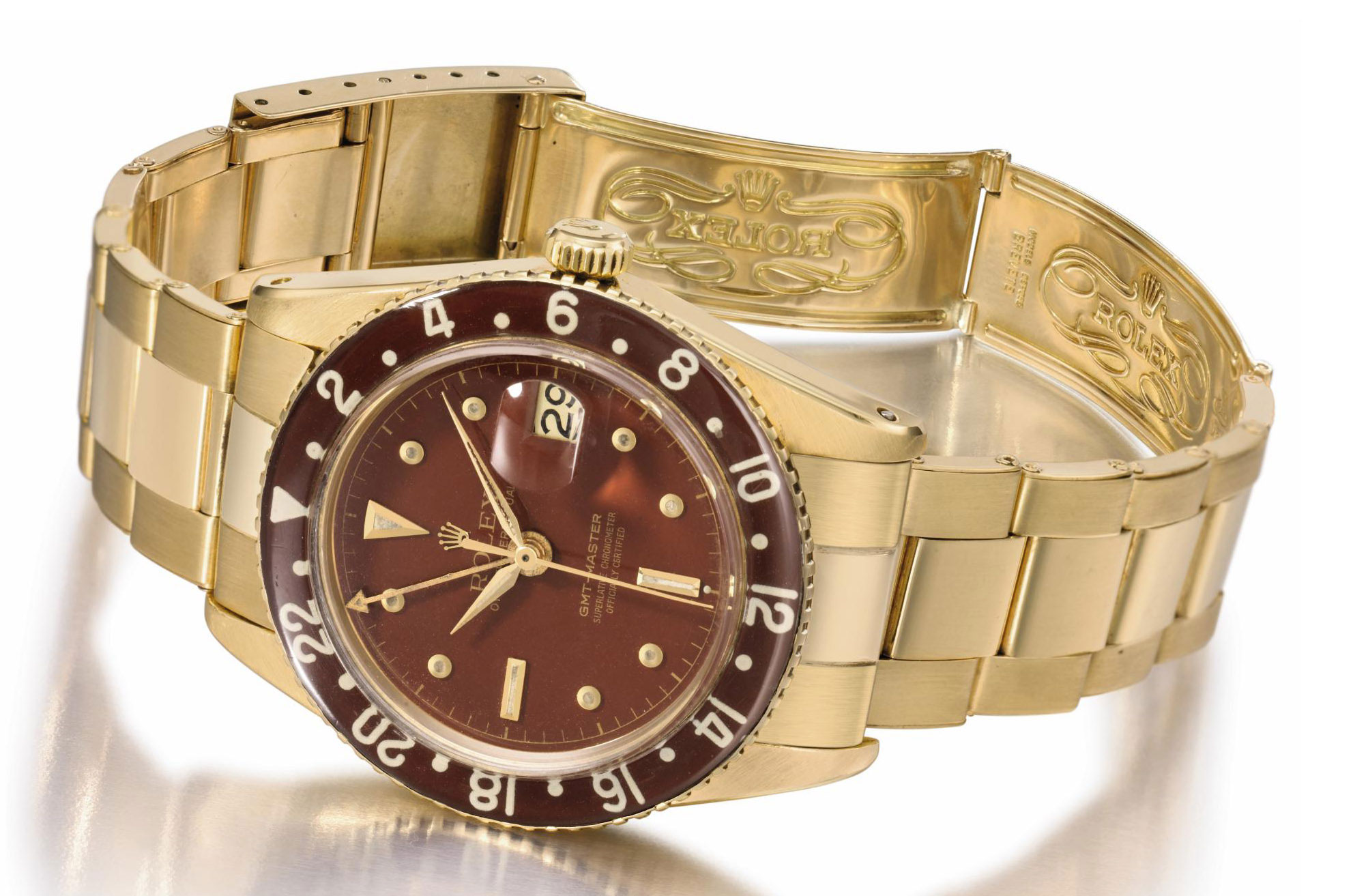 18K gold automatic dual time wristwatch 